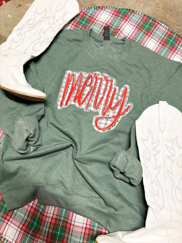 Gingham Merry DTF Graphic Sweatshirt