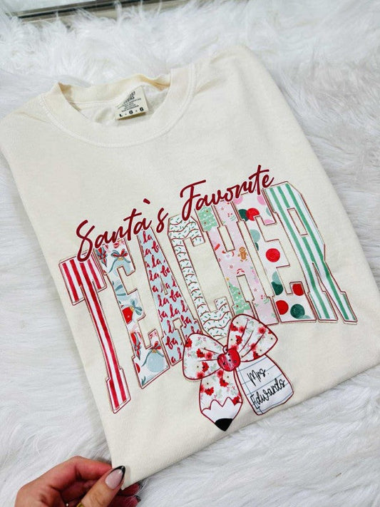 Santa Favorite Teacher Bow Graphic Tee
