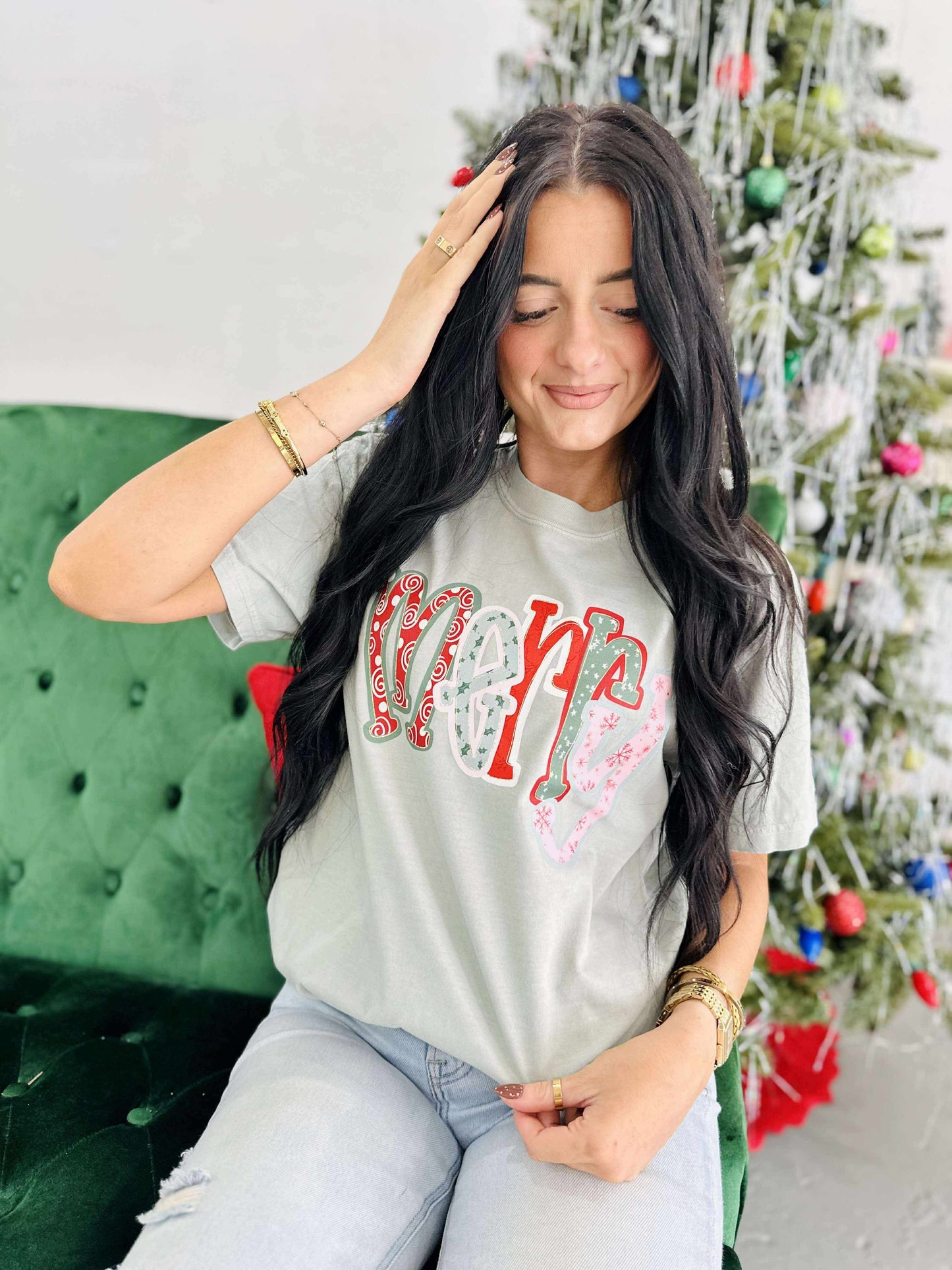 Merry Patchwork Christmas Graphic DTF Tee