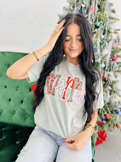 Merry Patchwork Christmas Graphic DTF Tee