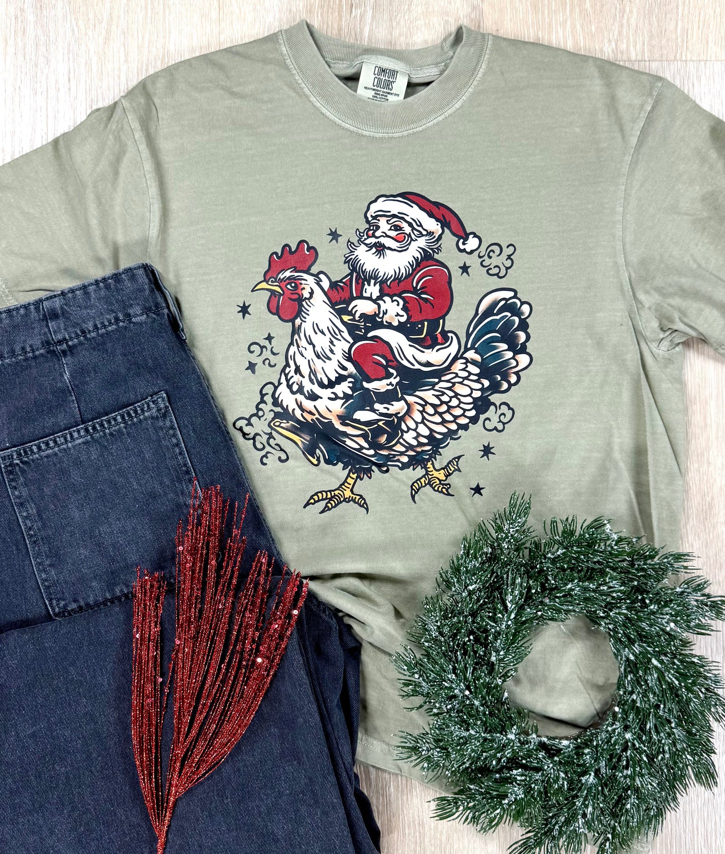 Christmas Rooster Short or Long Sleeve Graphic Tee