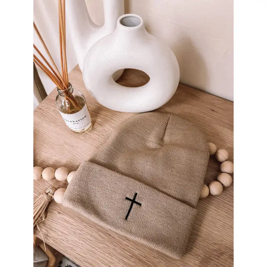 Embroidered Cross Beanie
