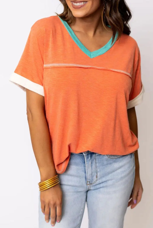 Grapefruit Exposed Seam Vneck