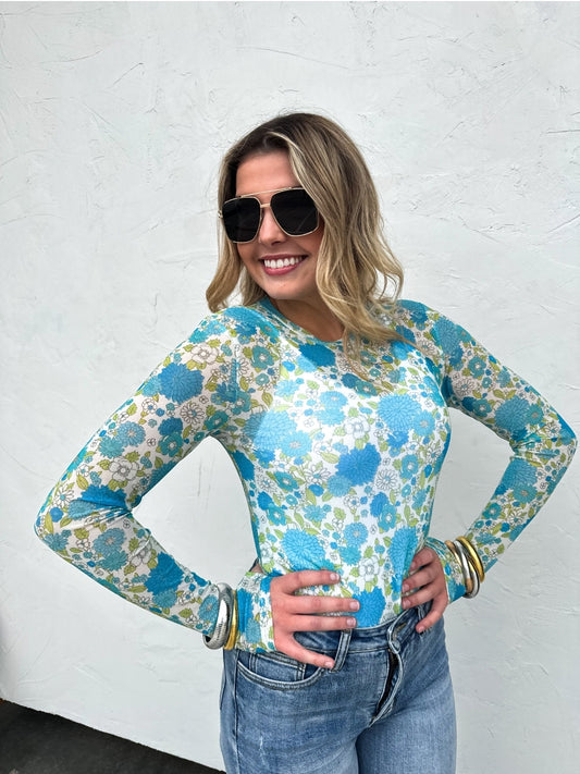 Vintage Blue Floral Mesh
