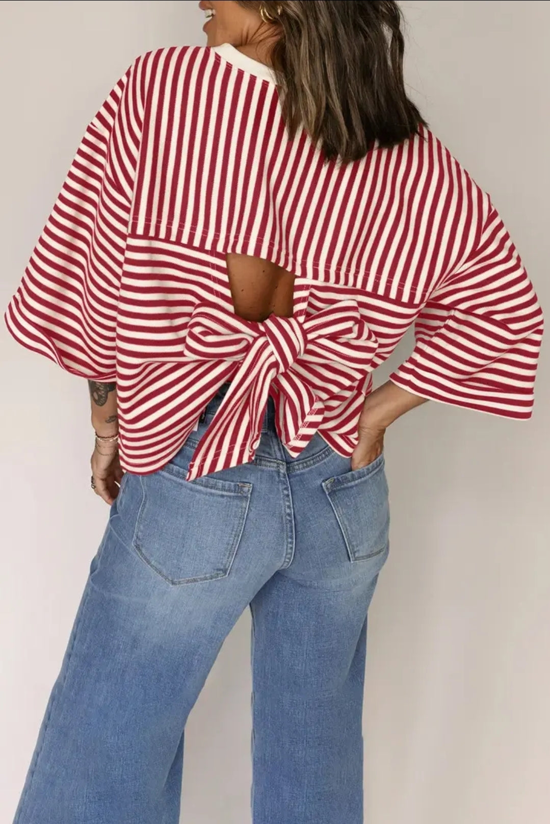 Harper Red Stripe Bowback Tee